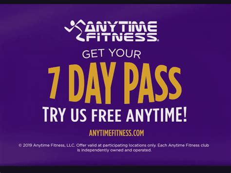 Does anytime fitness have day passes - Free 7-Day Passes are only available for new customers who live or work nearby. Most Anytime Fitness locations have a drop-in charge for non-residents who want to use the gym for a short period of time. If you cannot provide proof of local residency, you may be charged a fee to use this club.